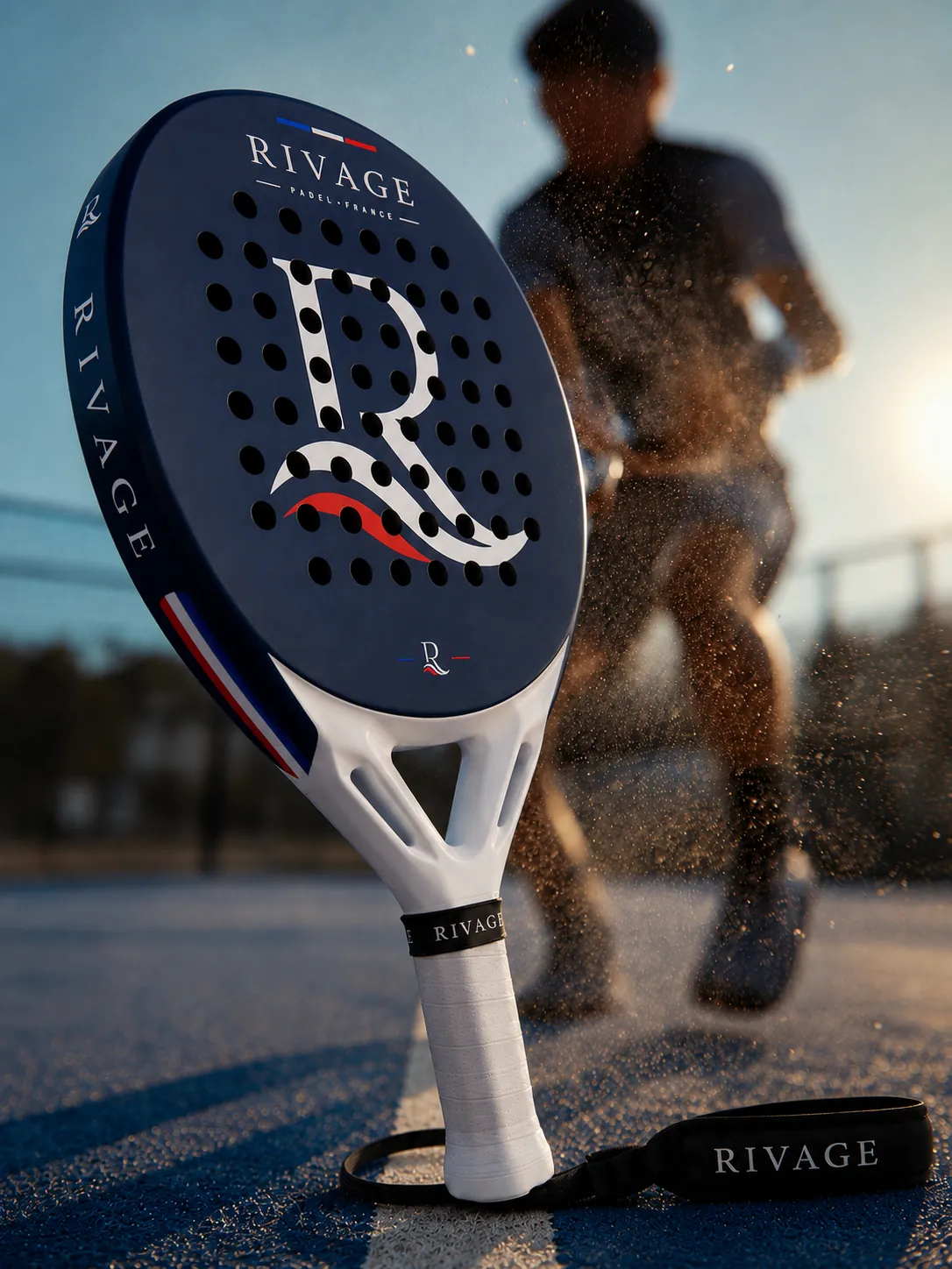 Raquette RIVAGE France sur un court de padel